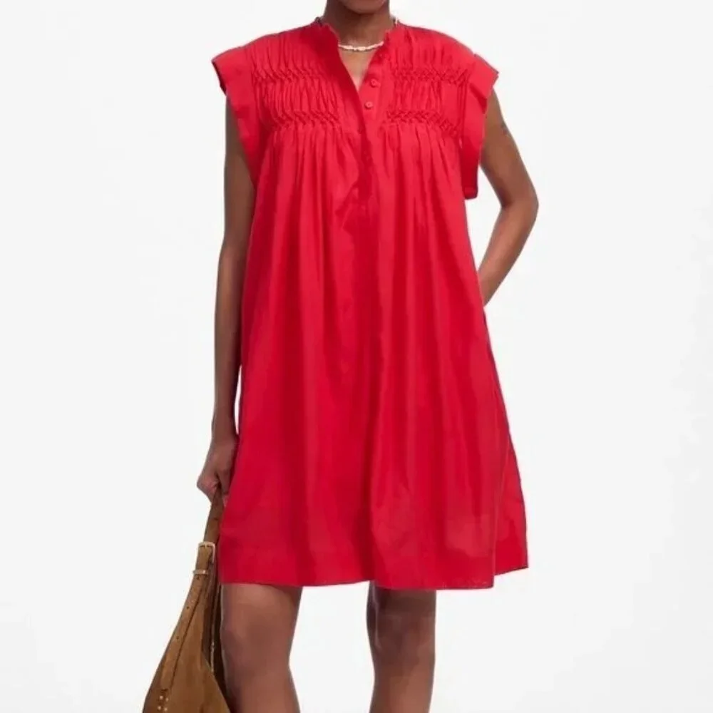 NWT Madewell Embroidered Donna Pleated Mini Dress Watermelon sz medium Pockets - Picture 1 of 16
